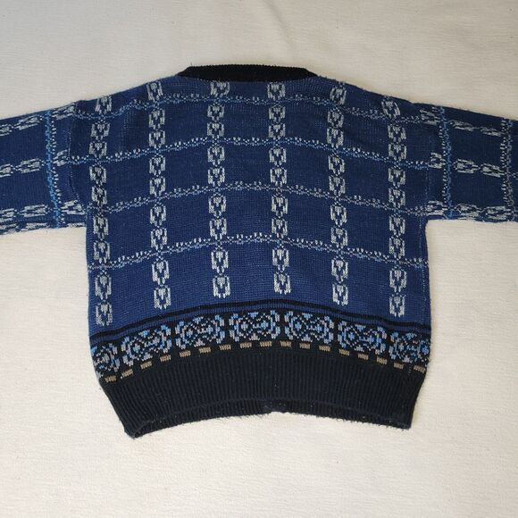 Vtg Gitano Sweater Mens Sz S Blue Knit 80s Aztec Ski Snow Korea Button Retro - Picture 14 of 16